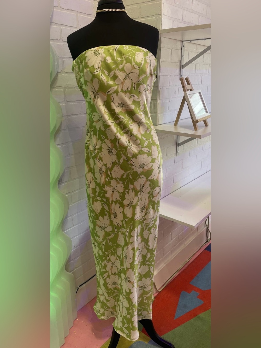 Aakaa Lime Green Floral Maxi Dress